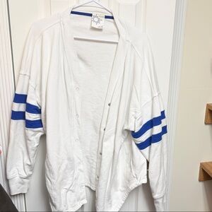 Aerie offline White Snap-Front Cardigan with Blue Sleeve Stripes